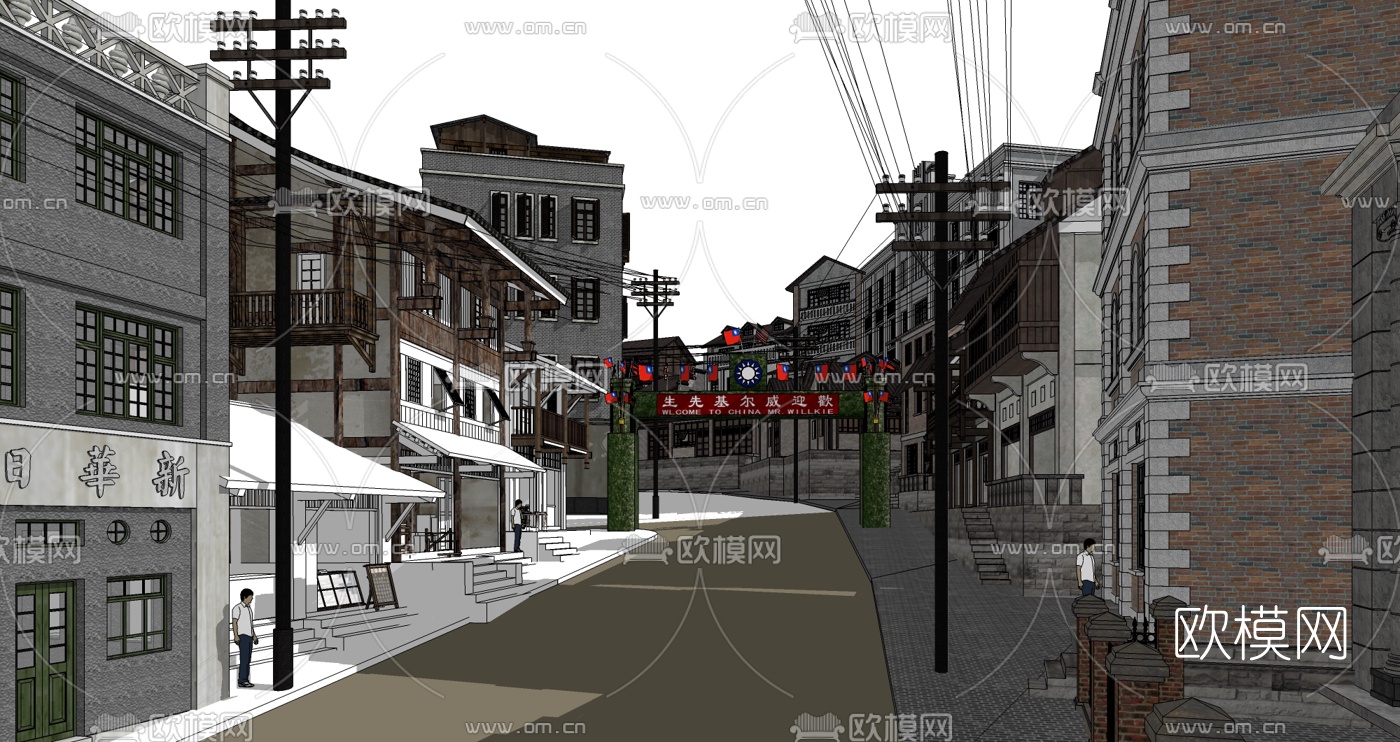 中式文化商业街规划su模型下载（渲染图5）