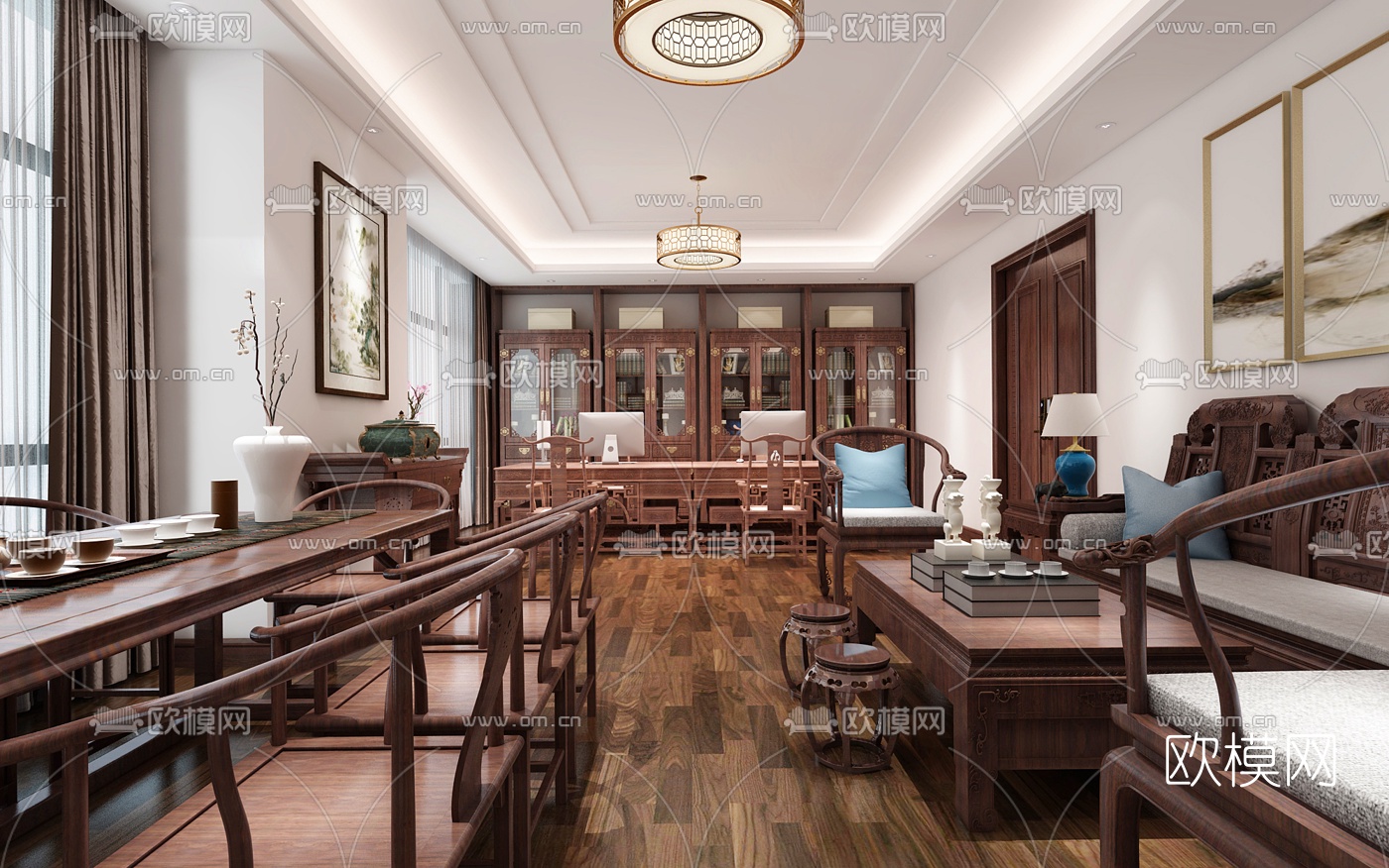 中式总经理办公室3d模型下载（渲染图1）