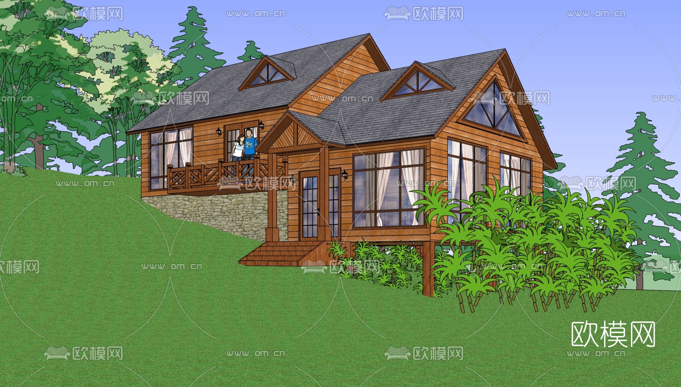 现代小木屋su模型下载（渲染图1）