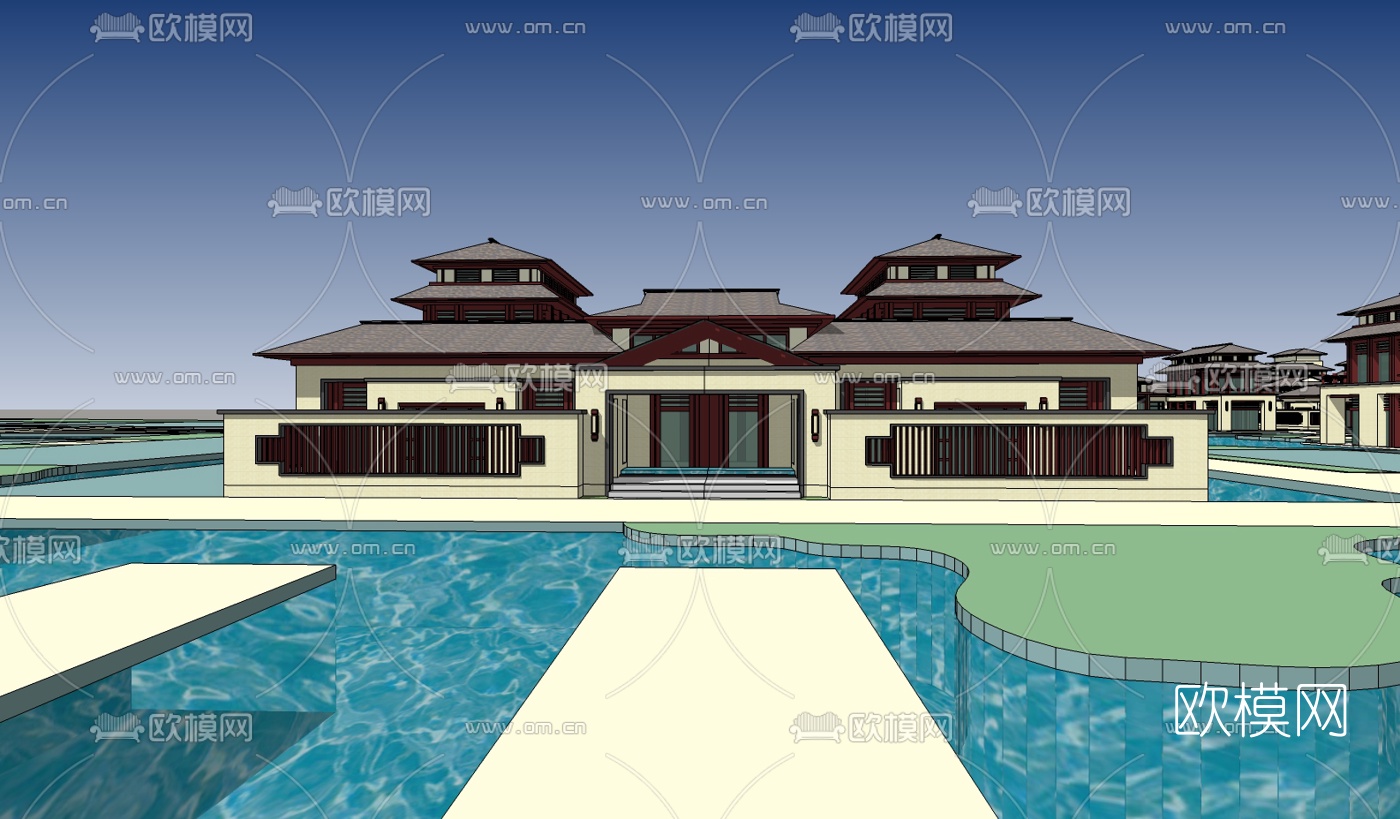 中式休闲会所su模型下载（渲染图3）