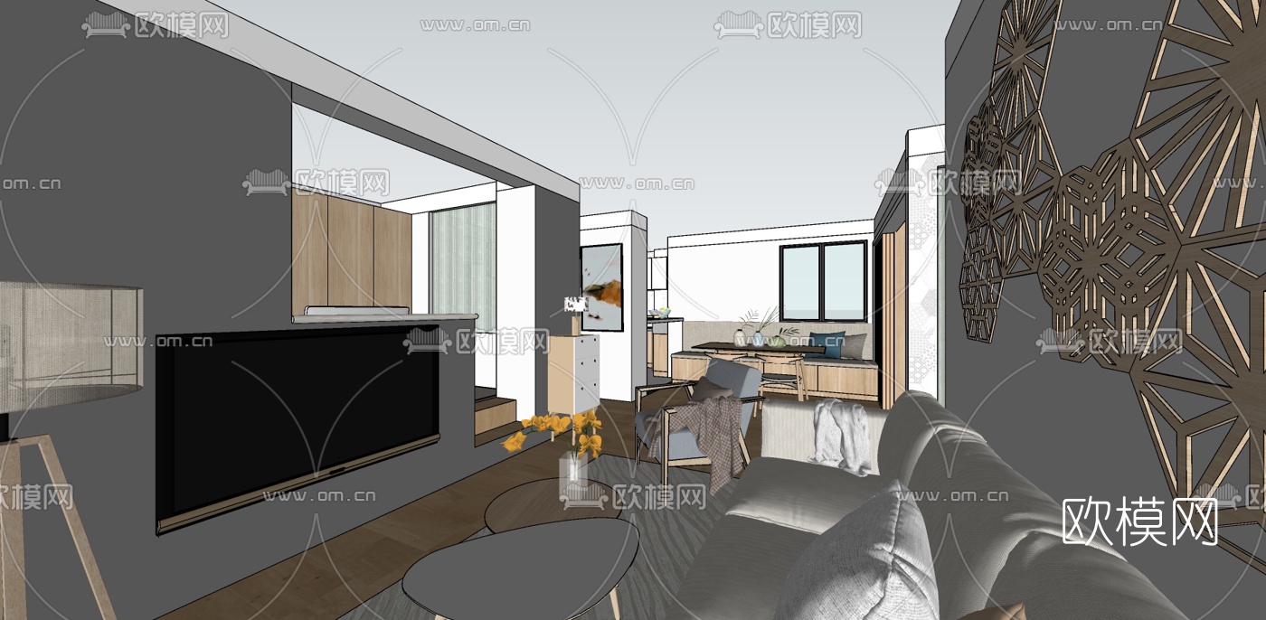 北欧客餐厅su模型下载（渲染图5）