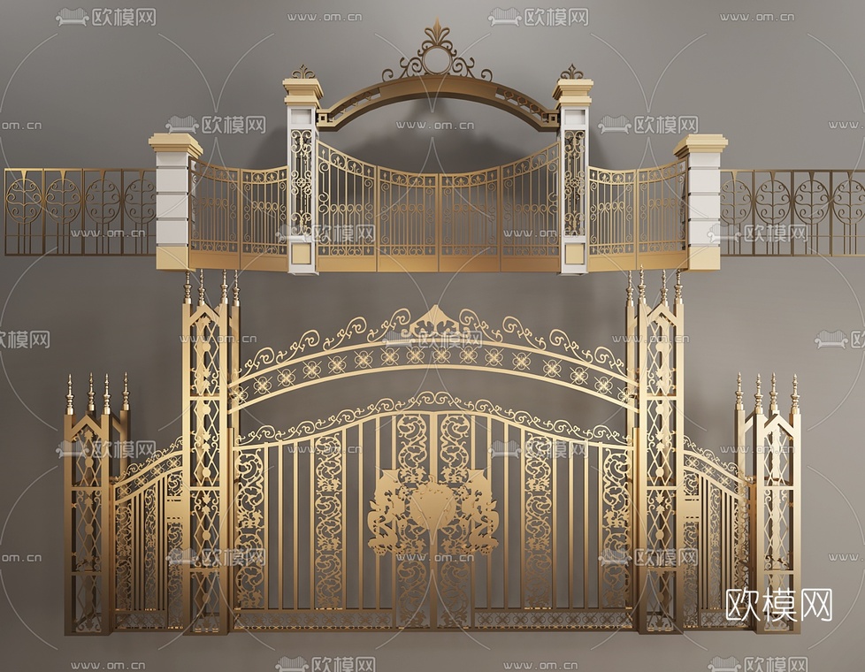 欧式铁艺雕花大门3D模型-免费3dmax模型库-欧模网