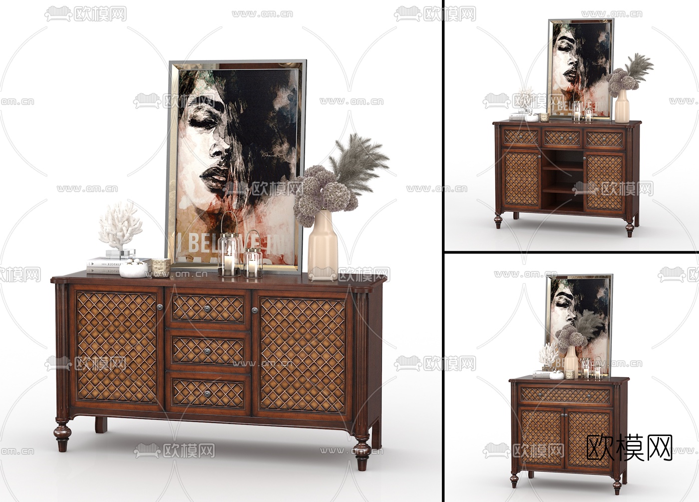 美式实木玄关柜餐边柜鞋柜组合3d模型下载