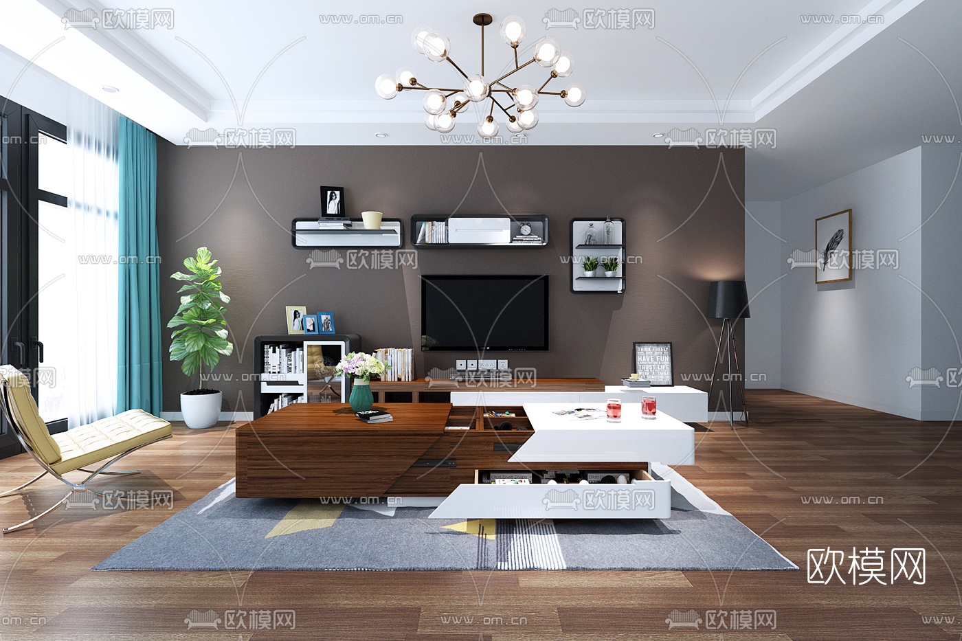 现代客厅免费3d模型