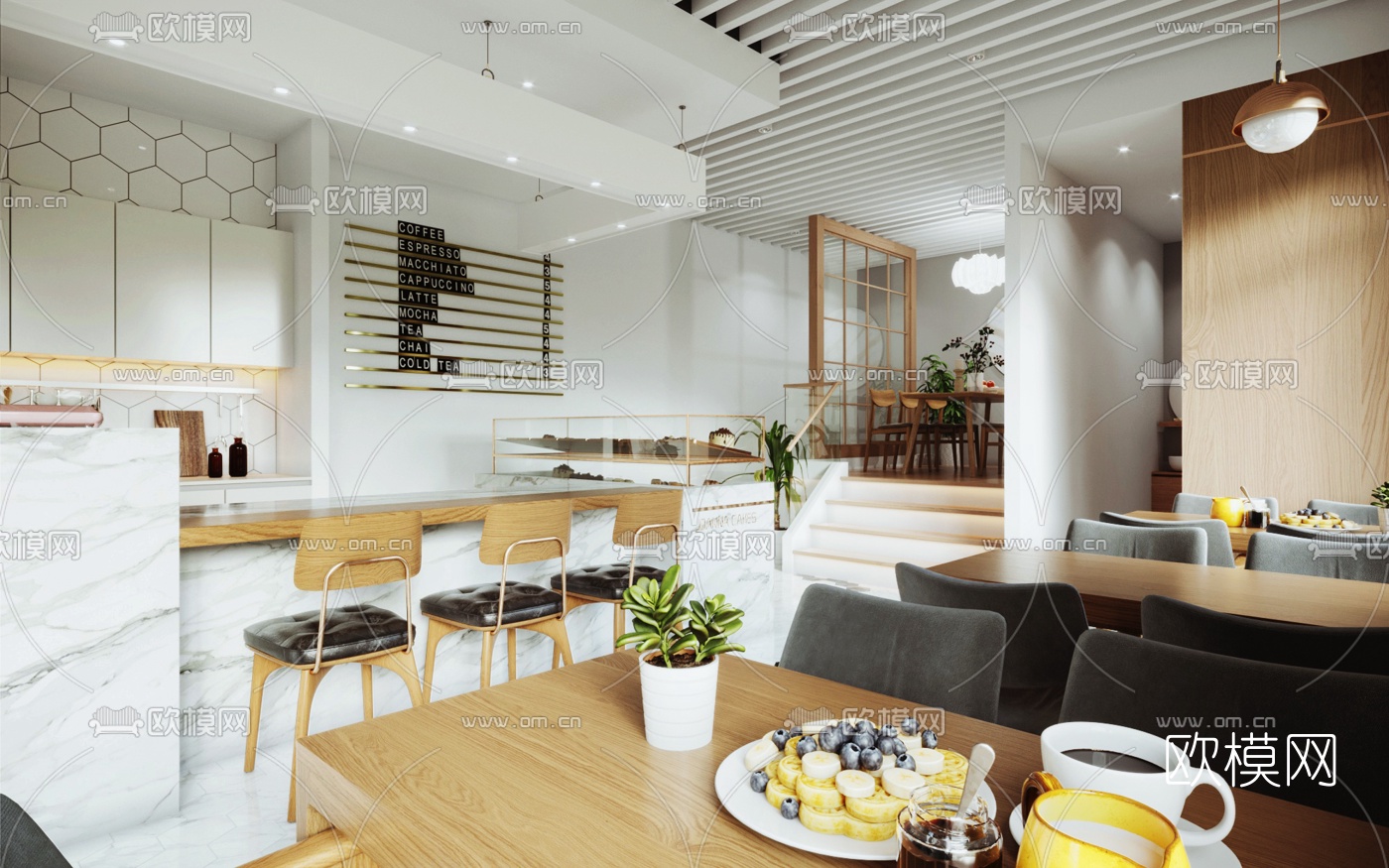 北欧咖啡厅甜品店3d模型下载（渲染图2）
