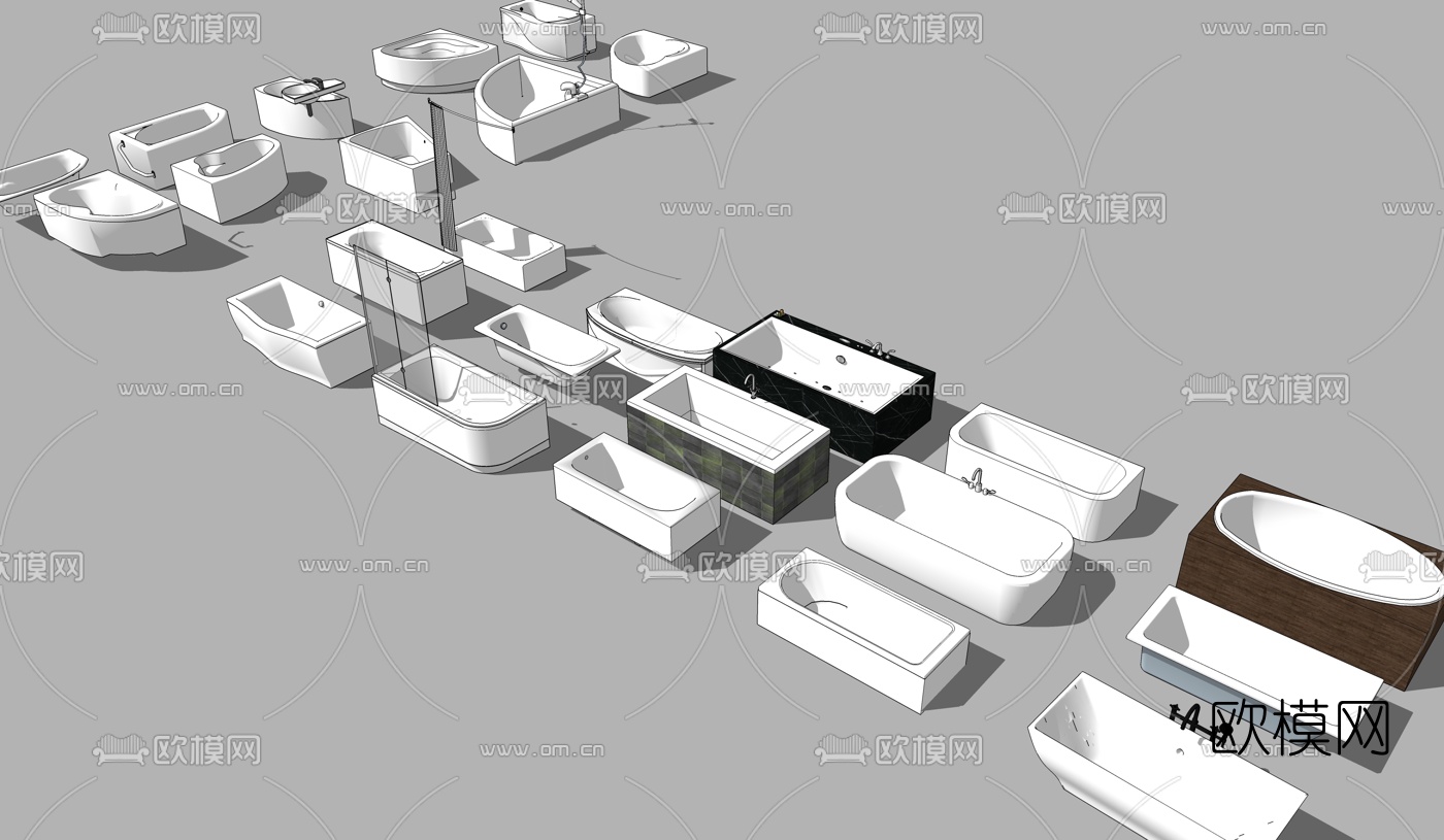 现代浴缸组合su模型下载（渲染图2）