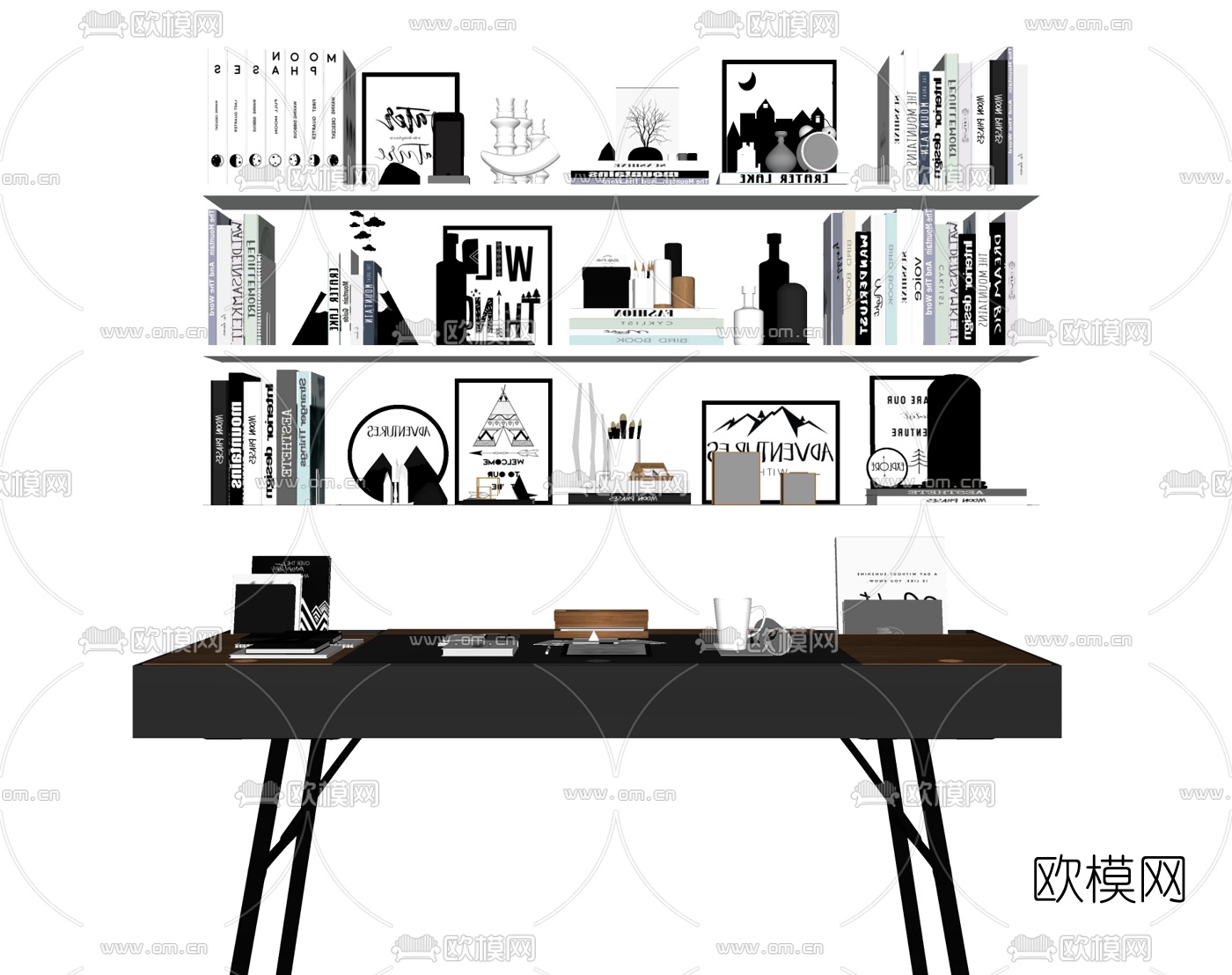 现代书桌装饰架su模型下载