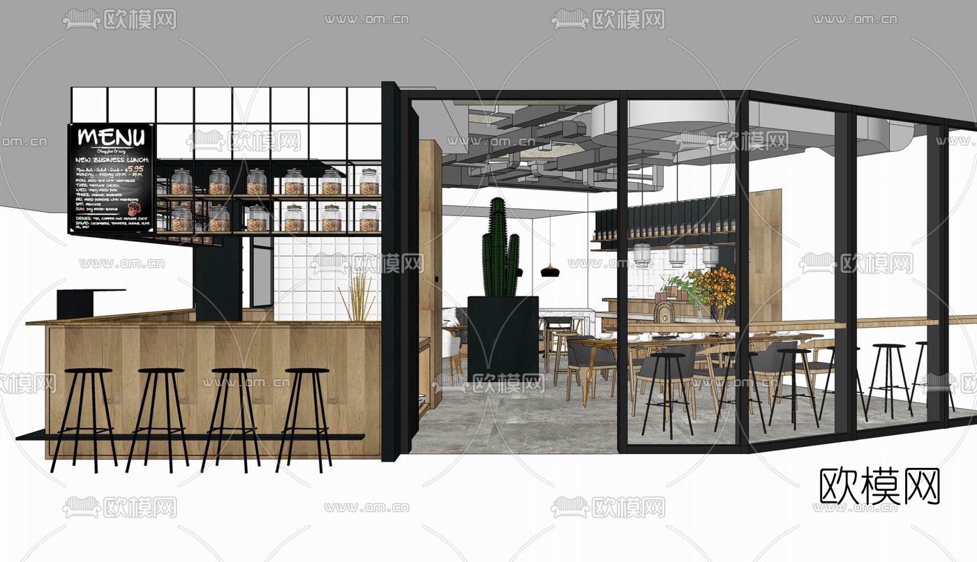 现代简约餐厅su模型下载（渲染图4）