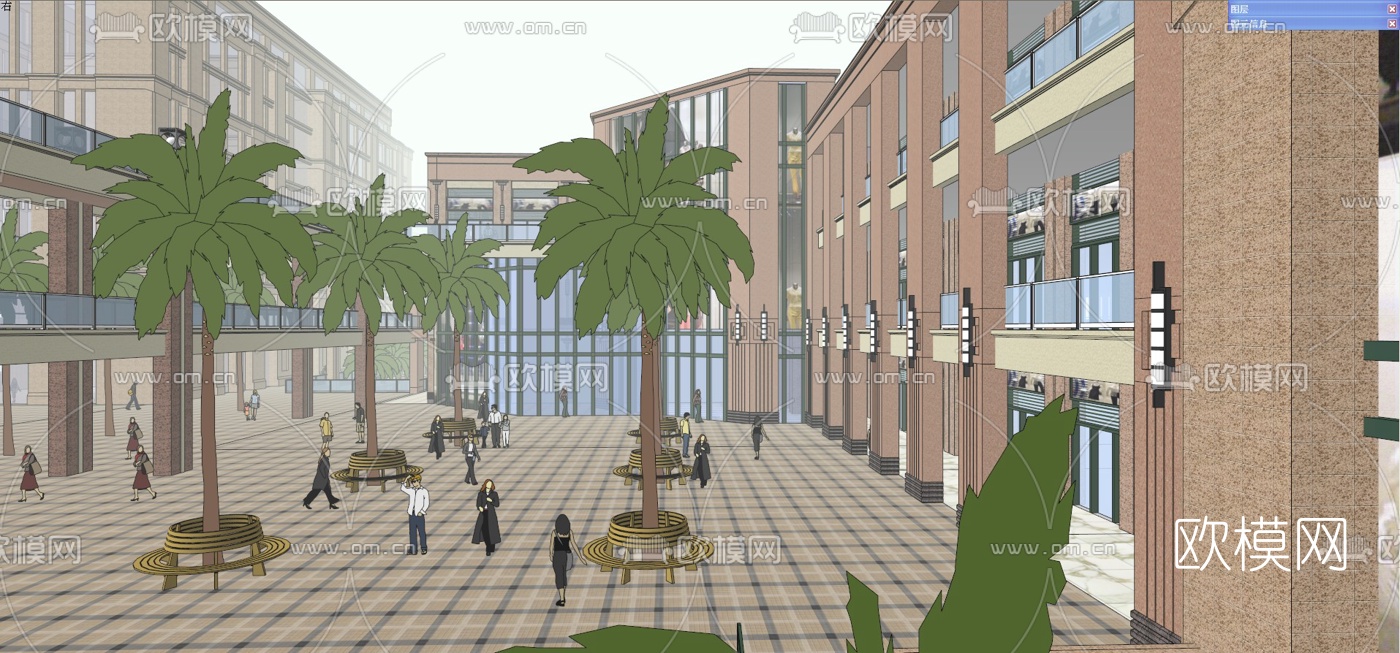 欧式商住综合体su模型下载（渲染图7）