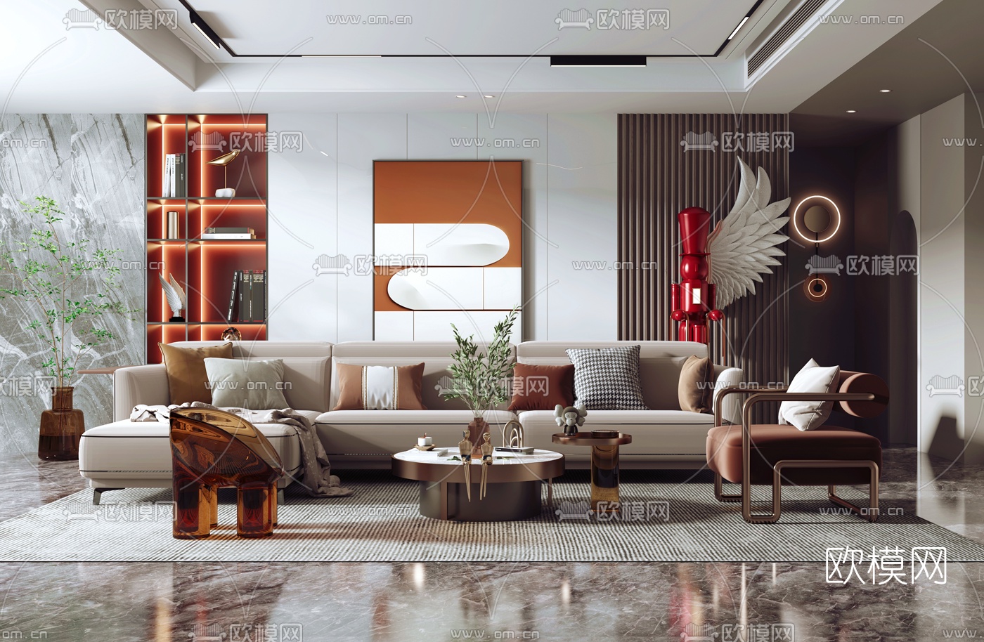 现代布艺转角沙发组合3d模型下载