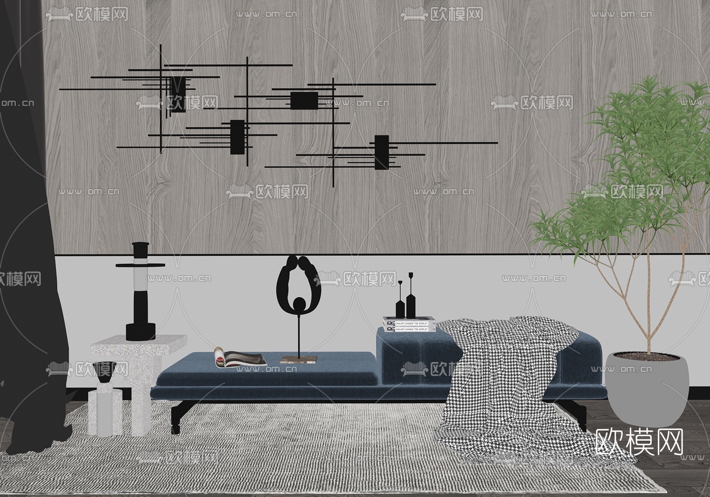 现代轻奢沙发凳su模型下载（渲染图2）