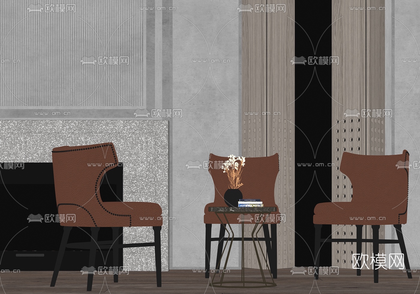 现代皮革单椅su模型下载（渲染图2）