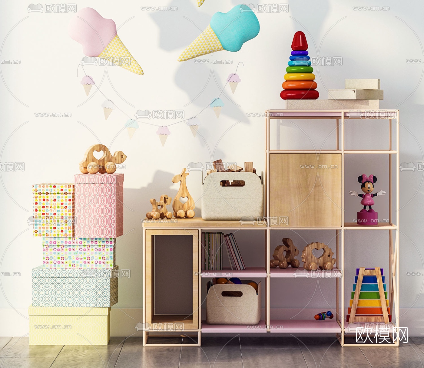 现代实木儿童柜3d模型下载