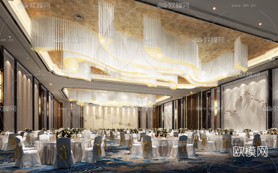 现代酒店宴会厅3d模型下载