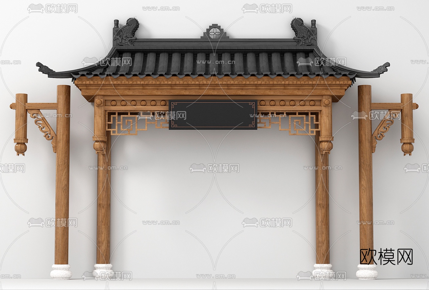 新中式门头屋檐建筑构件3d模型