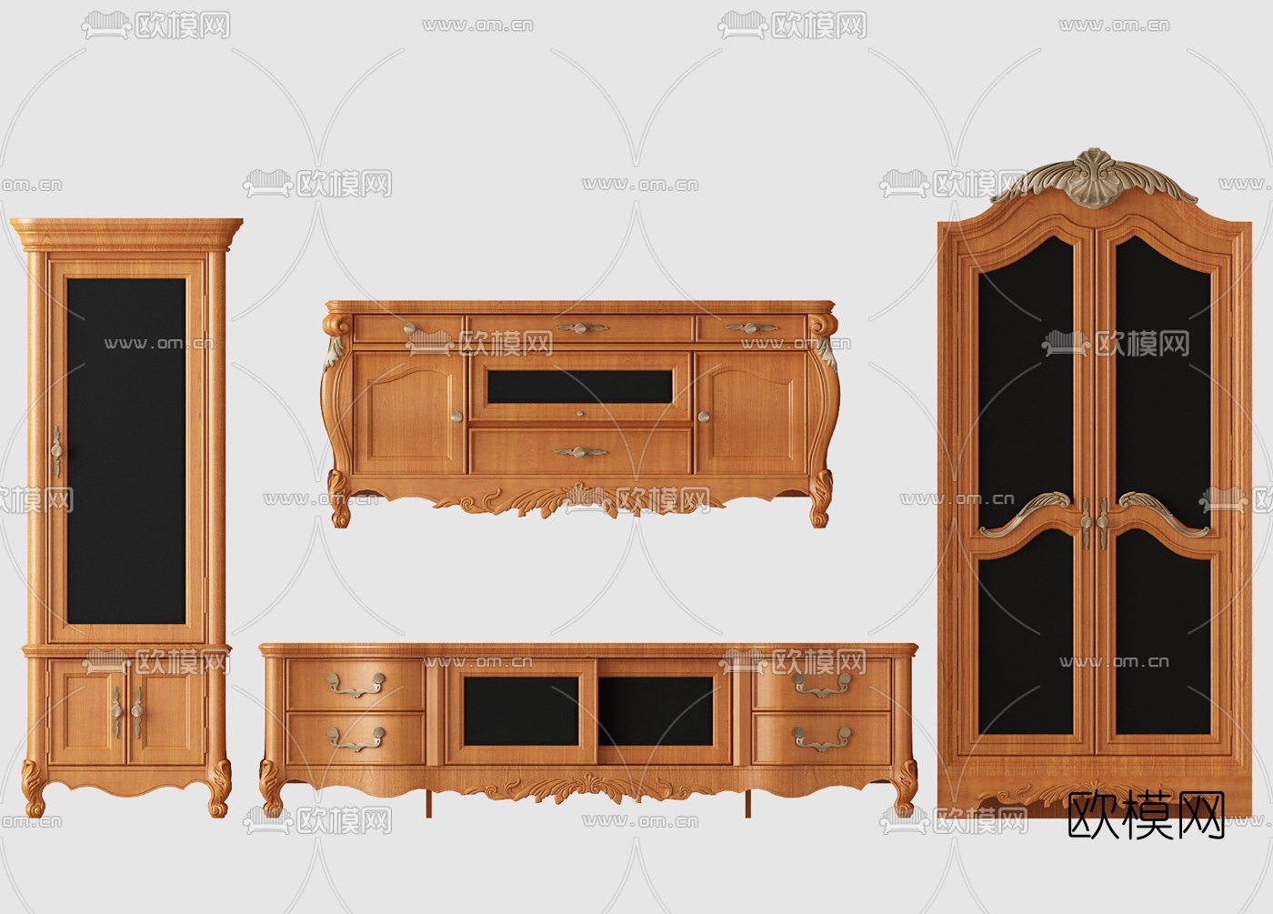 美式实木电视柜酒柜3d模型下载