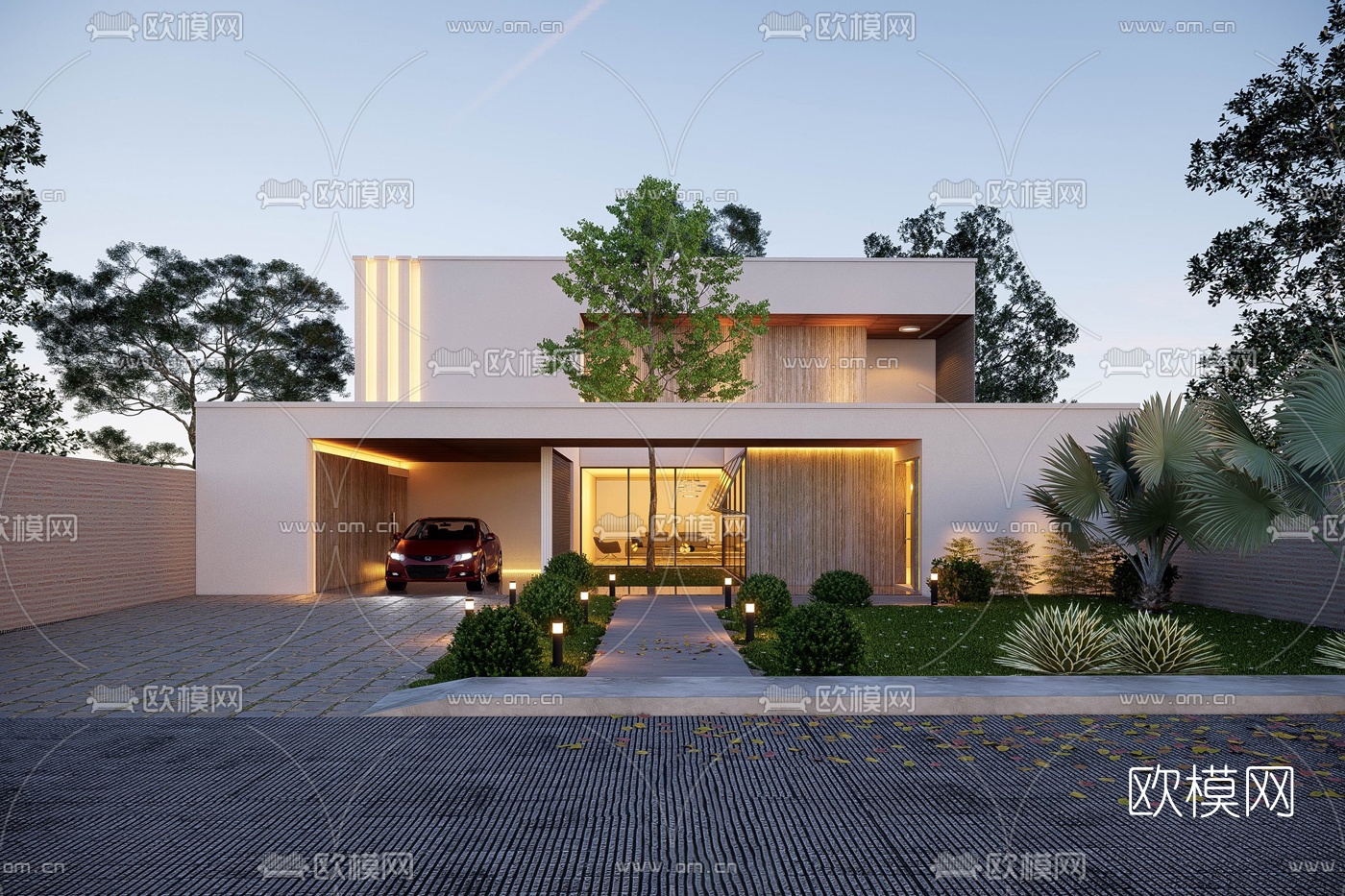 现代独栋别墅asu模型下载（渲染图2）