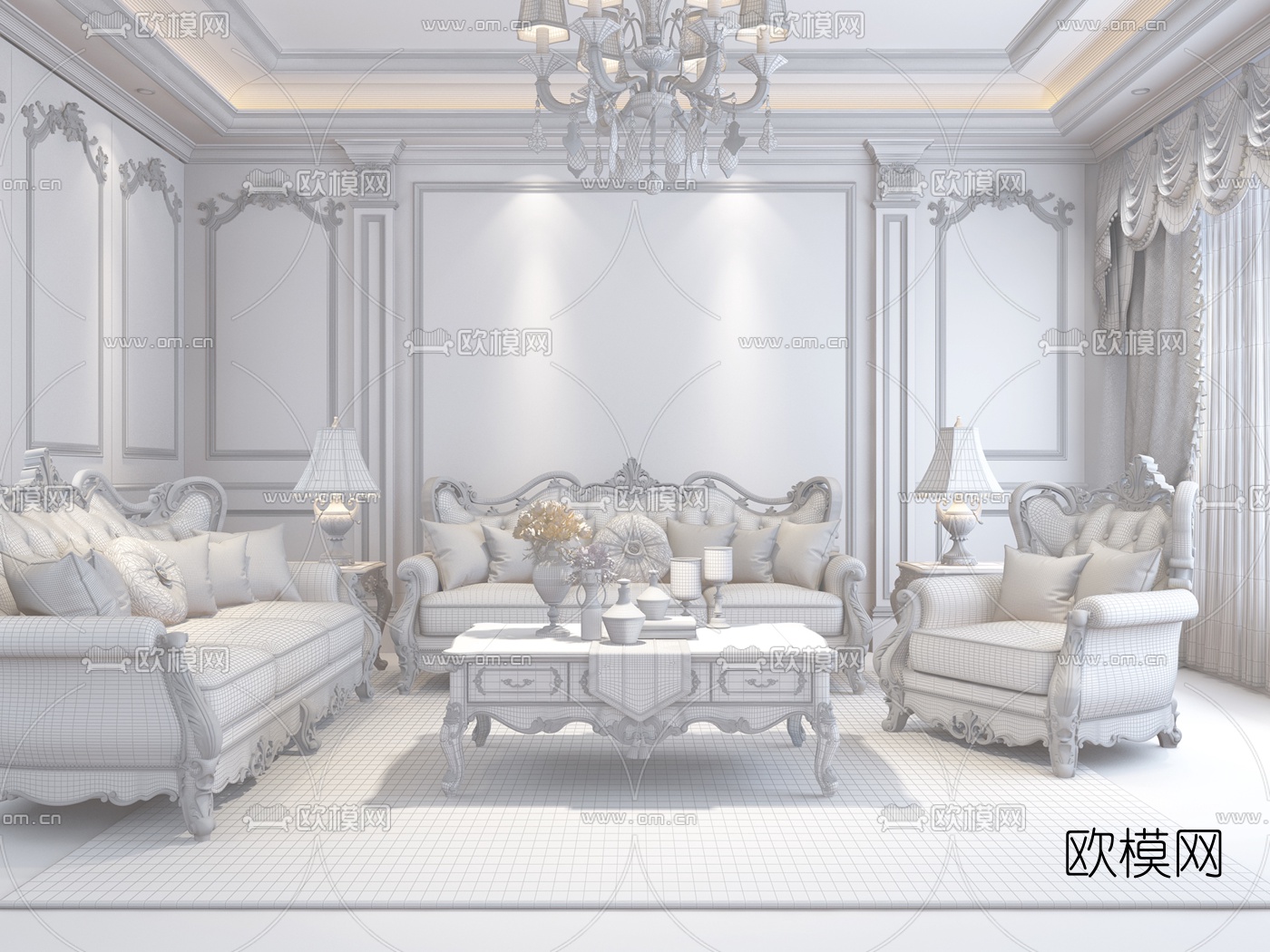 欧式古典组合沙发3D模型-免费3dmax模型库-欧模网