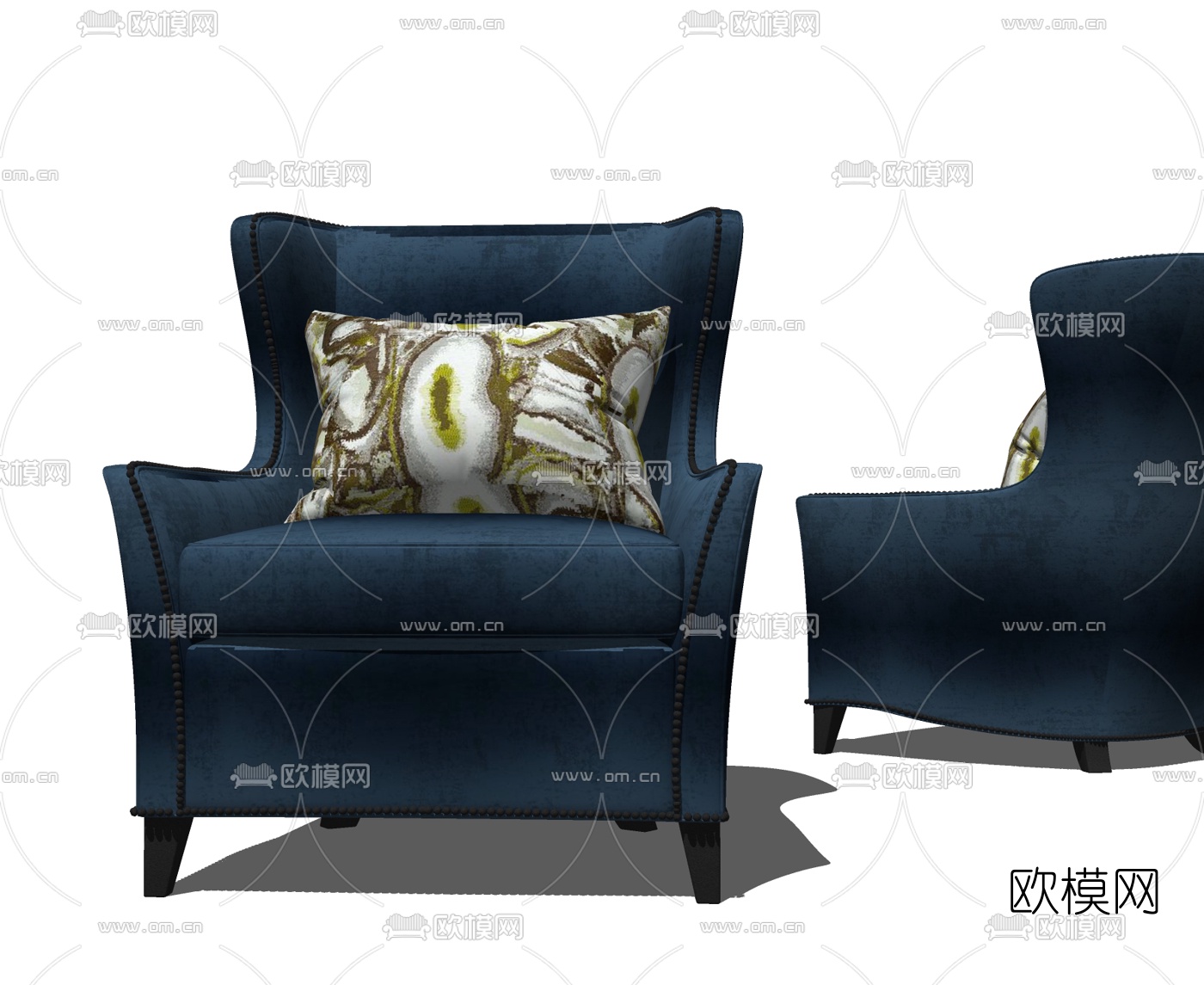 欧式布艺单人沙发su模型下载