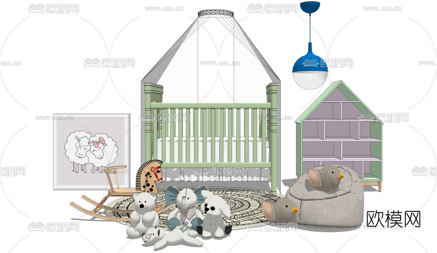 现代儿童床玩具组合su模型下载