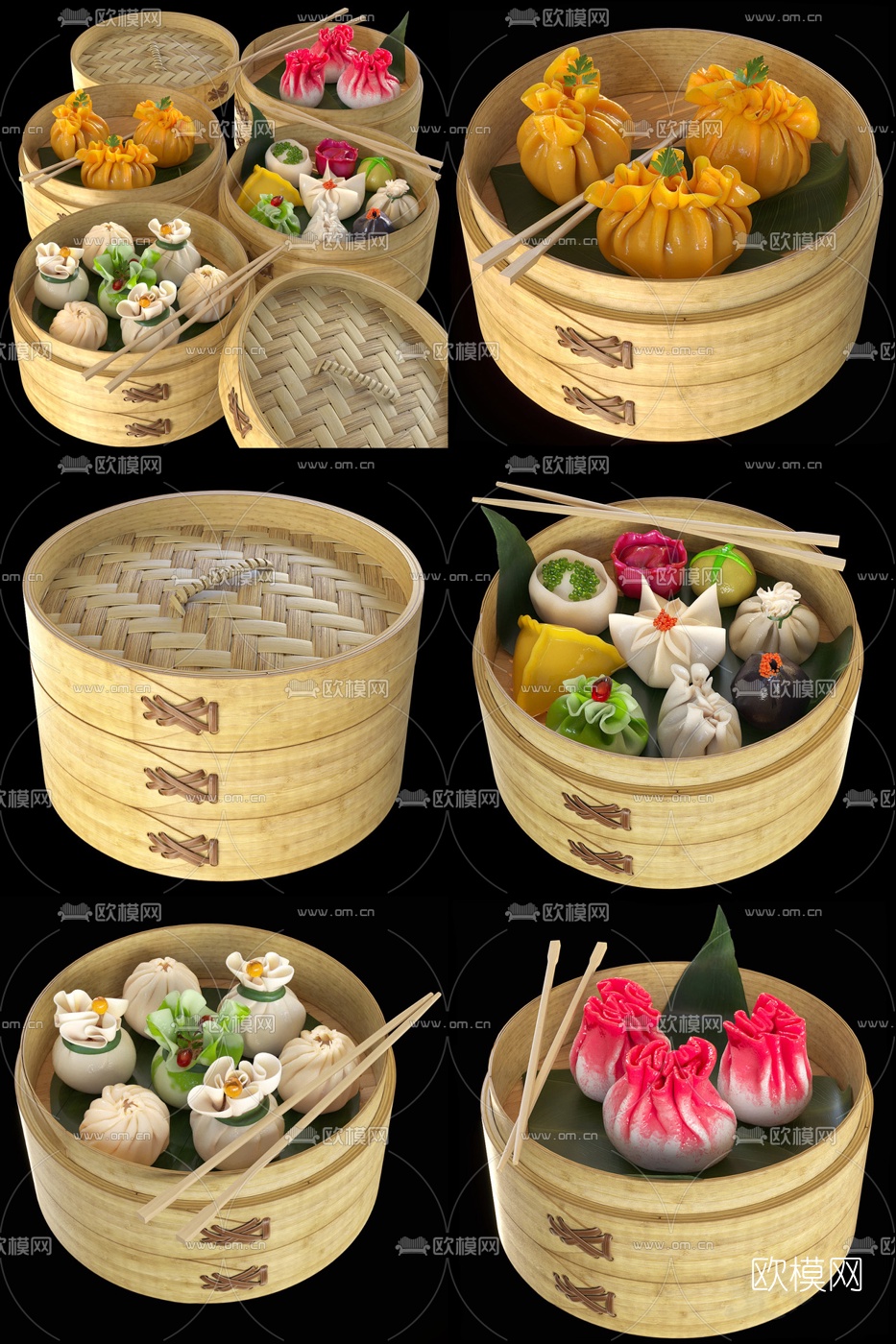 中式蒸笼早餐早点包子烧麦3D模型