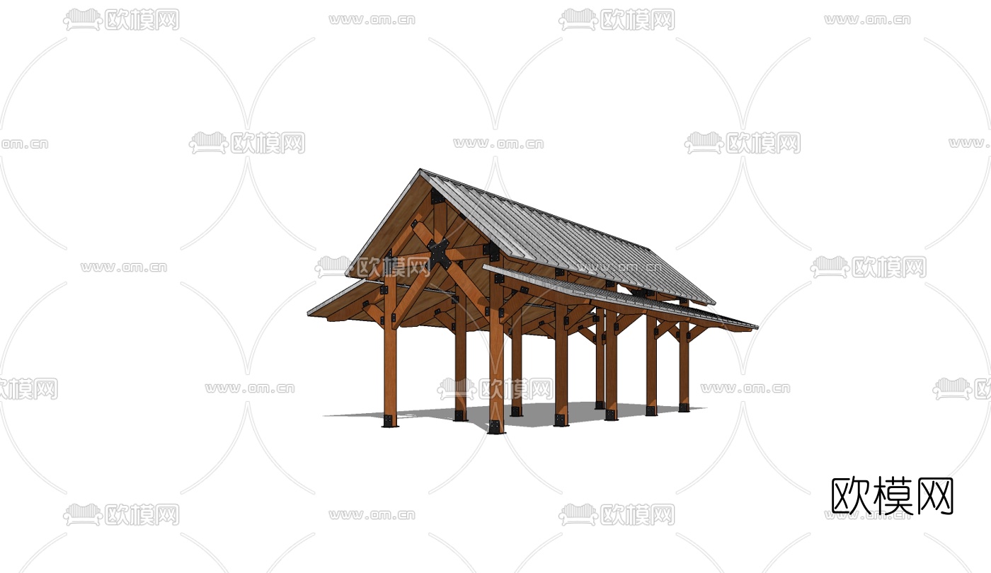 中式廊道免费su模型下载（渲染图4）