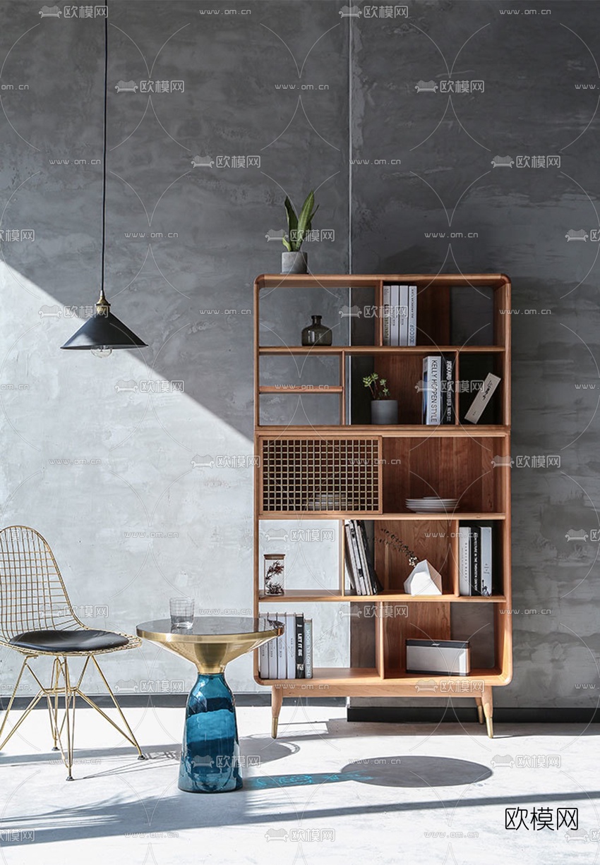 北欧实木书柜su模型下载（渲染图2）