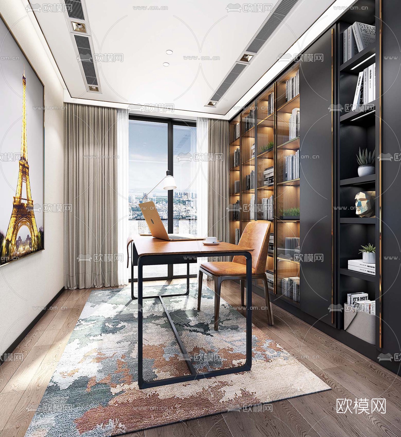 现代书房3D模型-免费3dmax模型库-欧模网