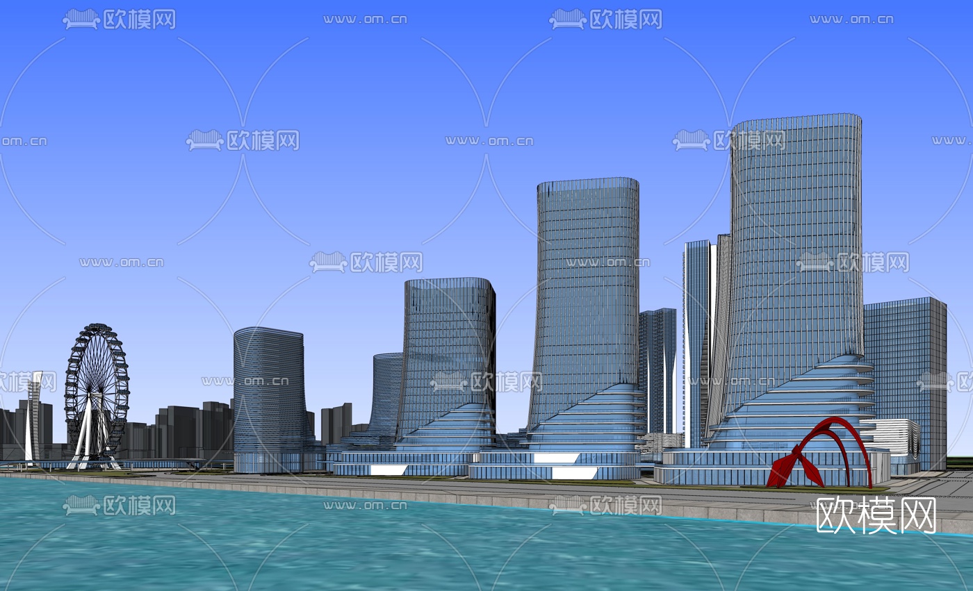 现代高层办公楼外观su模型下载（渲染图2）