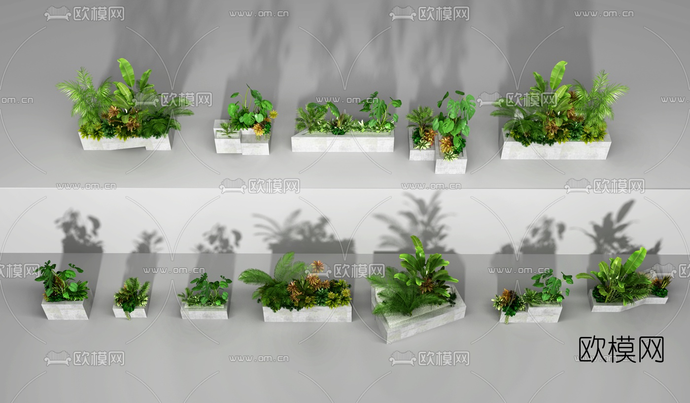 现代绿化池盆栽3d模型下载（渲染图2）