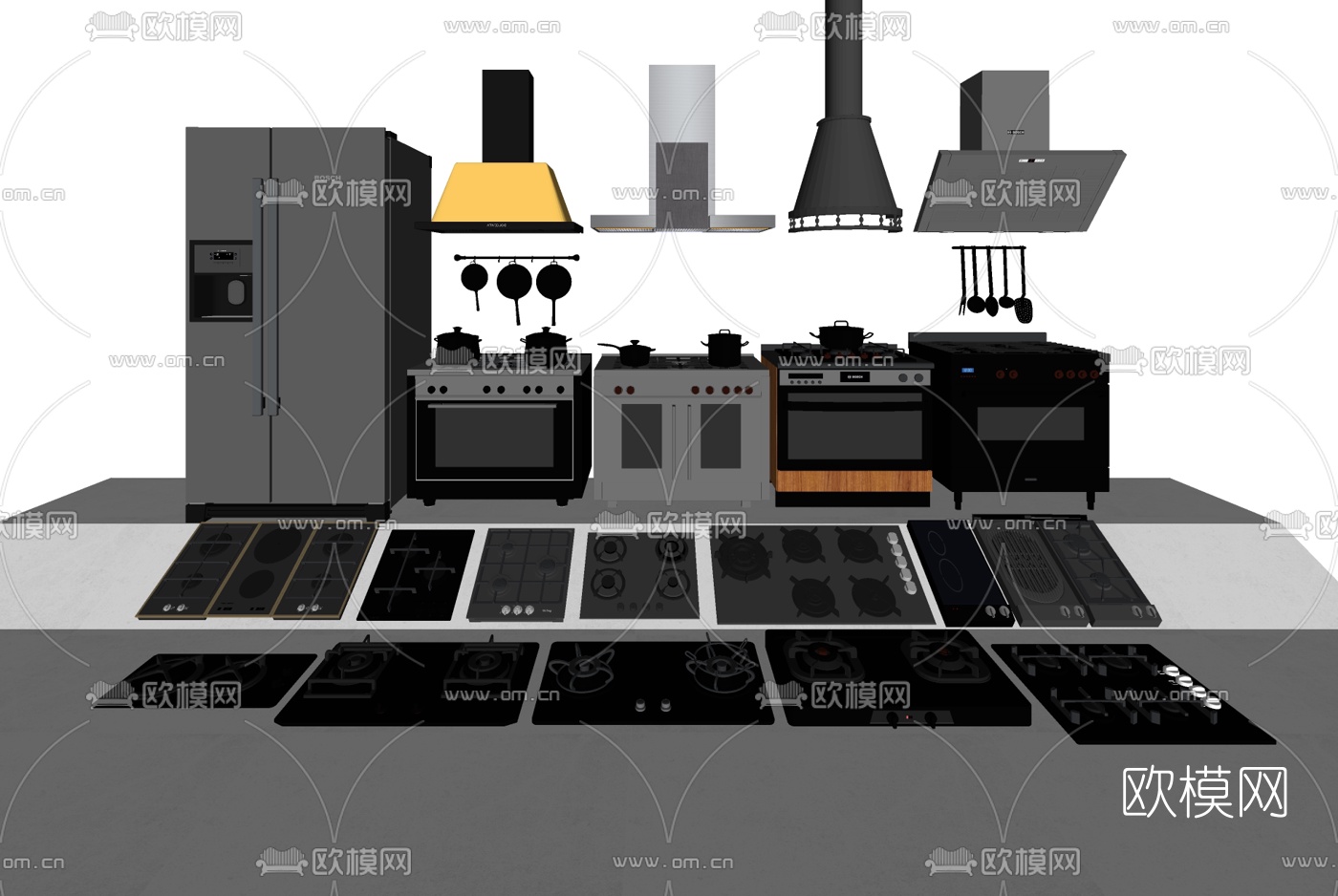 现代集成灶抽油烟机组合su模型下载（渲染图1）