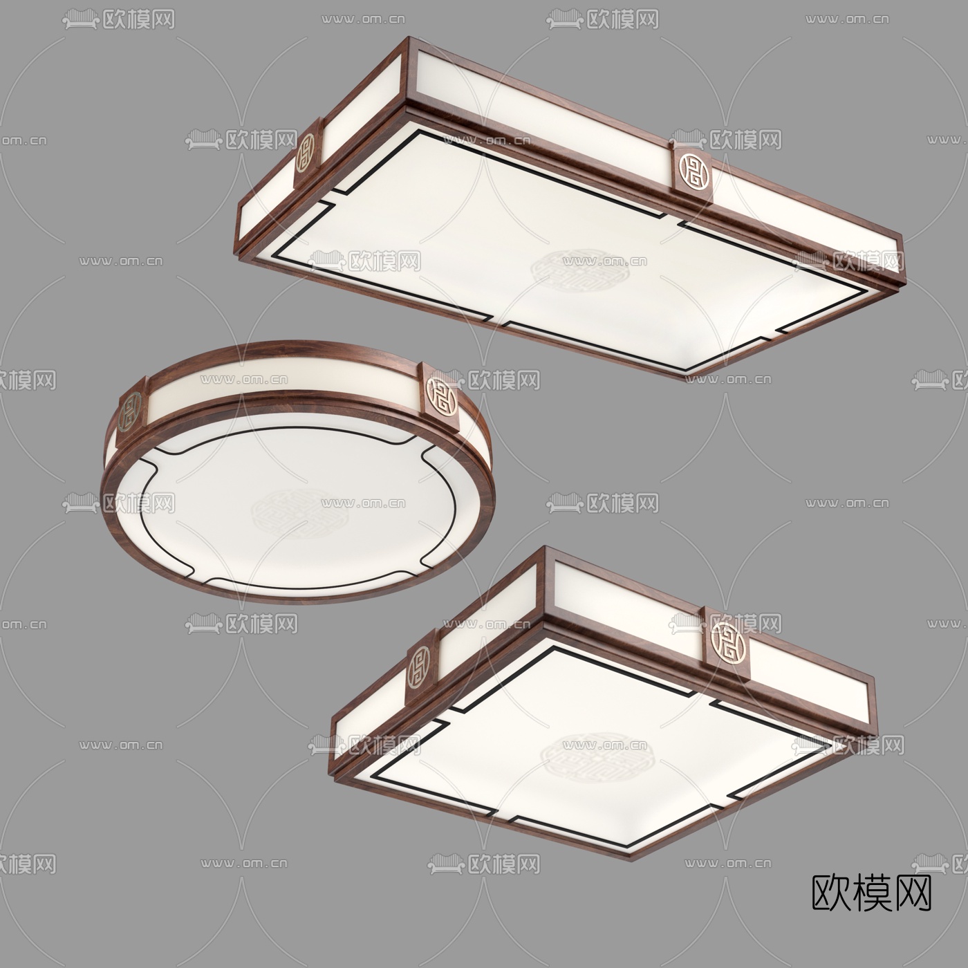 新中式方形吸顶灯3d模型