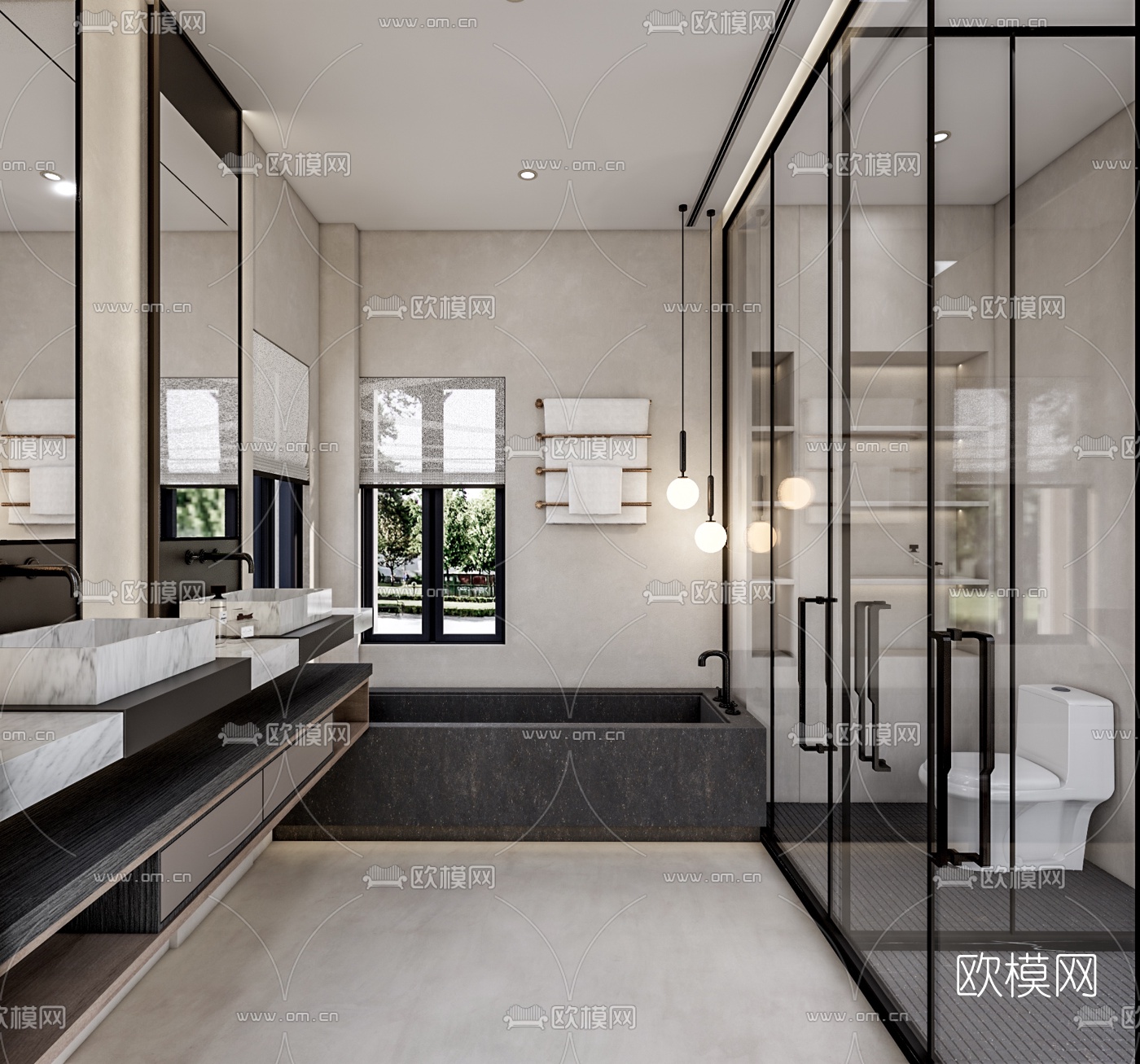 现代卫生间浴室su模型下载（渲染图1）