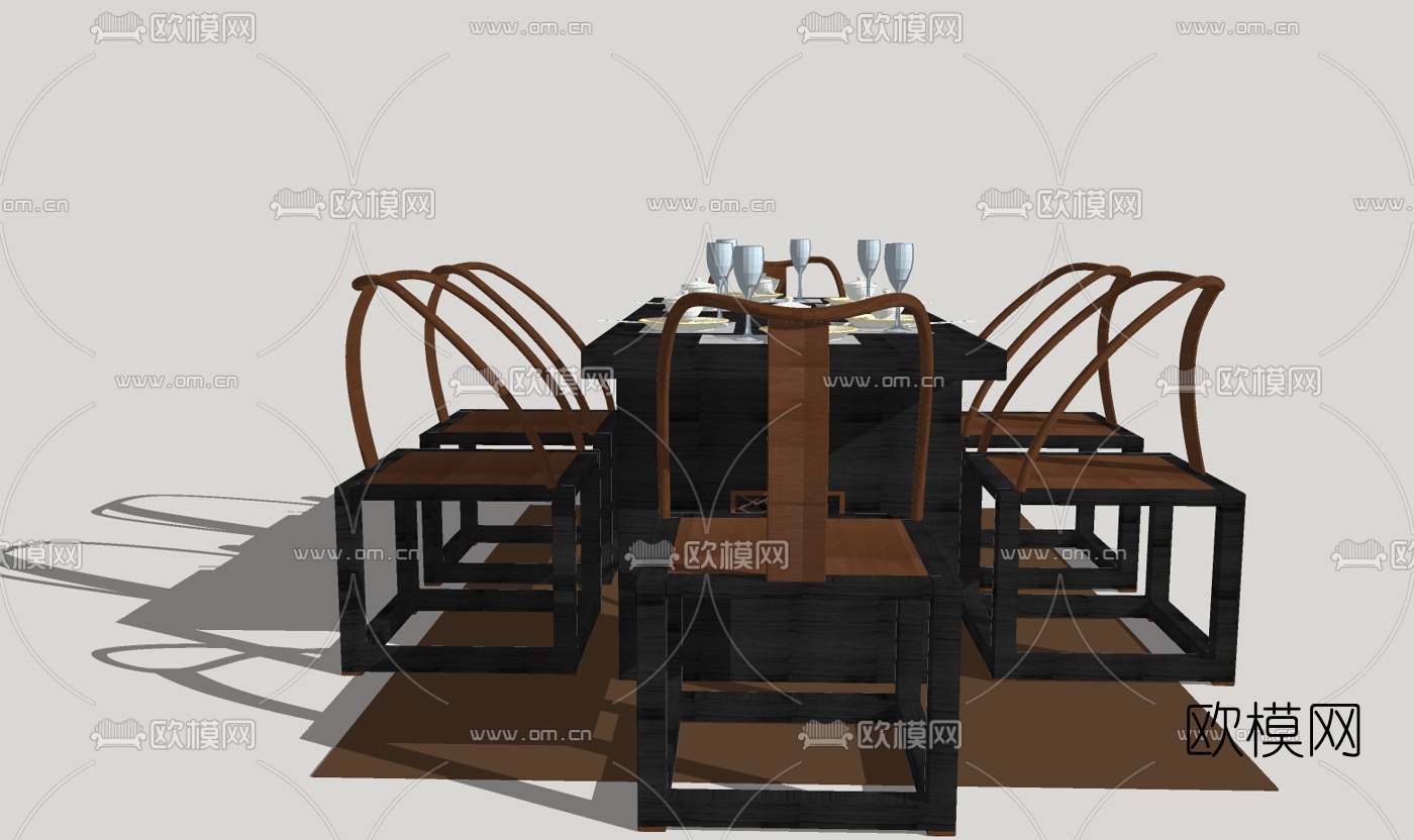 新中式餐桌椅免费su模型下载（渲染图2）