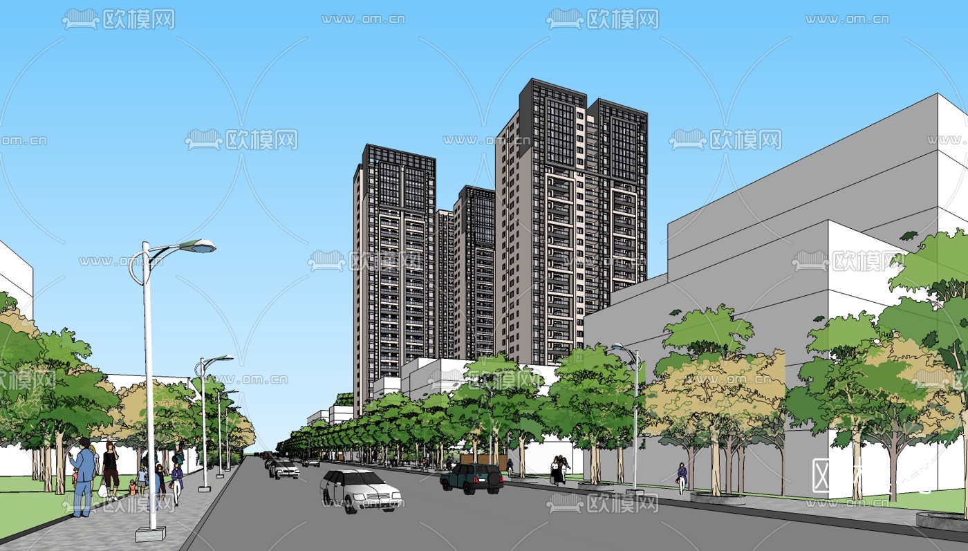现代高层公寓楼su模型