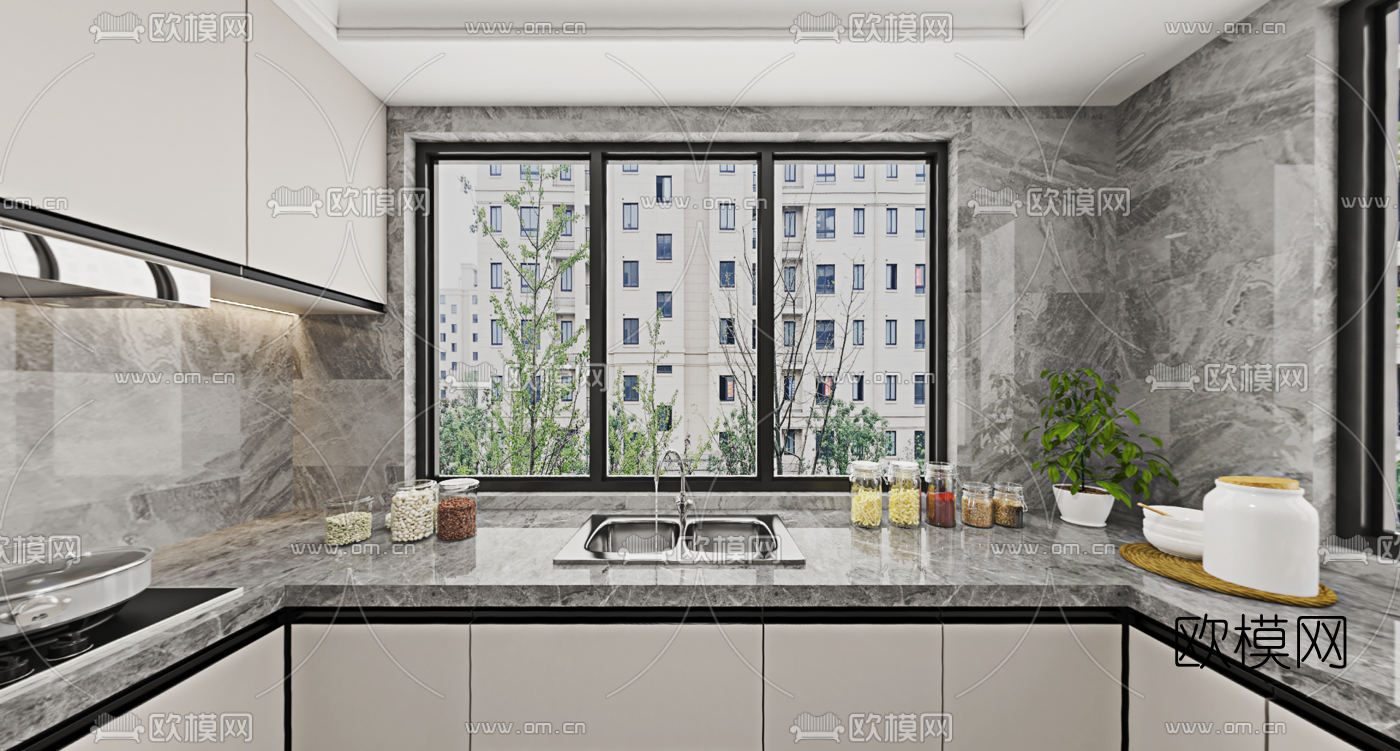 现代厨房vr全景3d模型