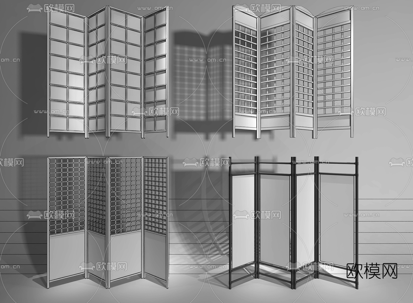 东南亚实木屏风隔断3d模型下载（渲染图2）