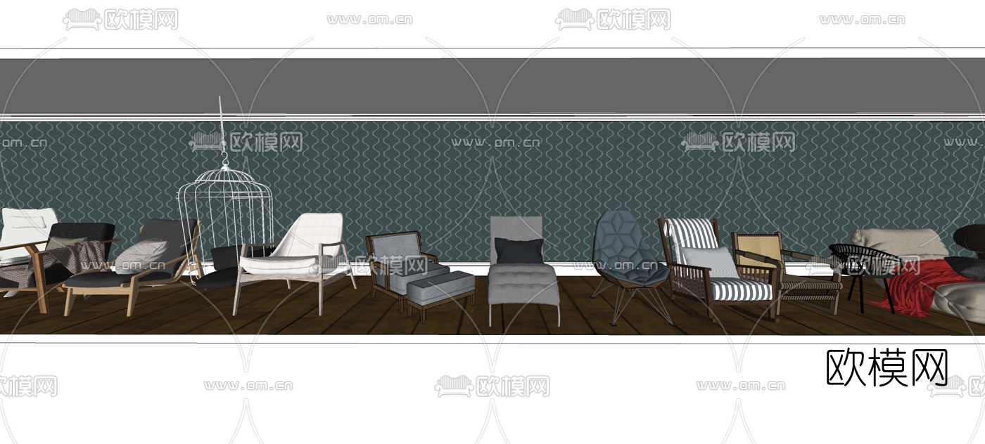 现代休闲椅单椅组合su模型下载（渲染图2）