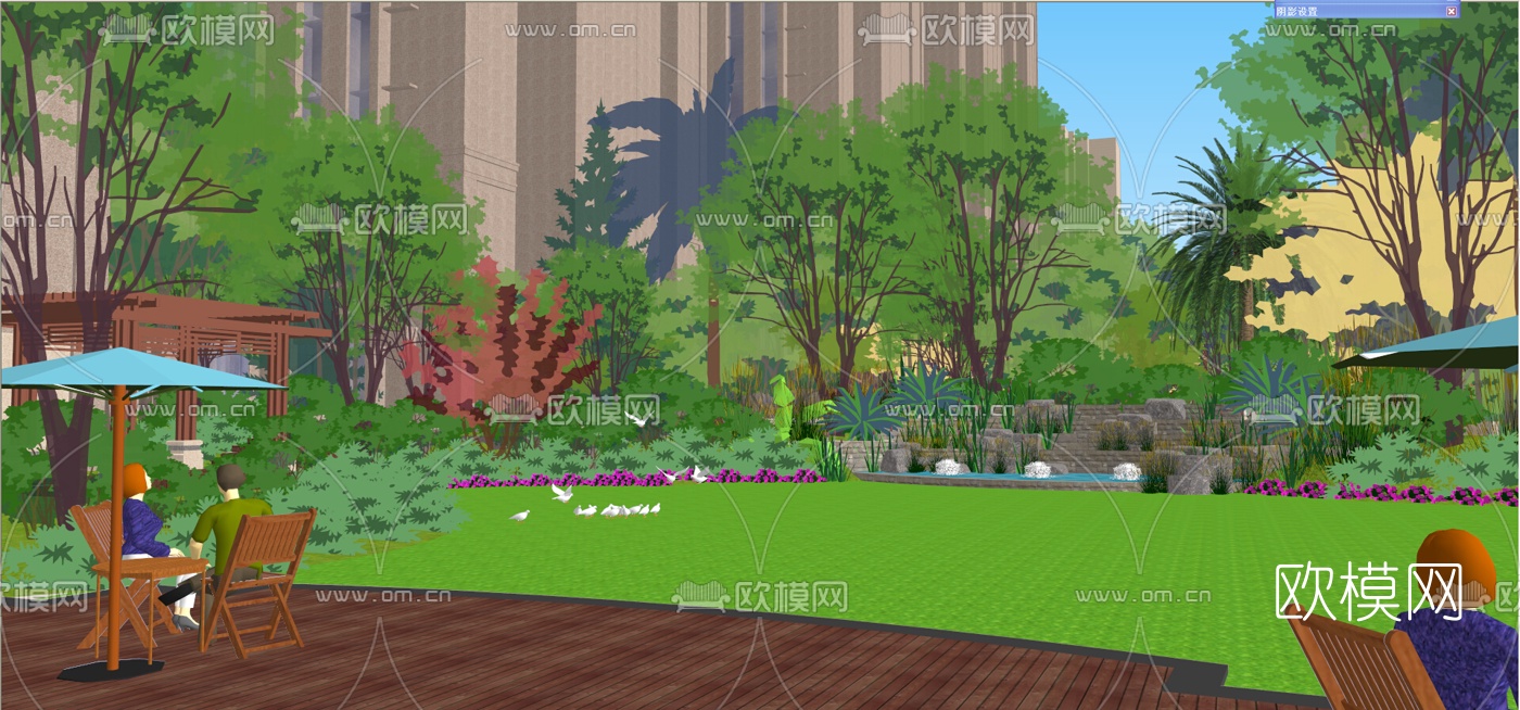 欧式小区景观规划su模型下载（渲染图6）