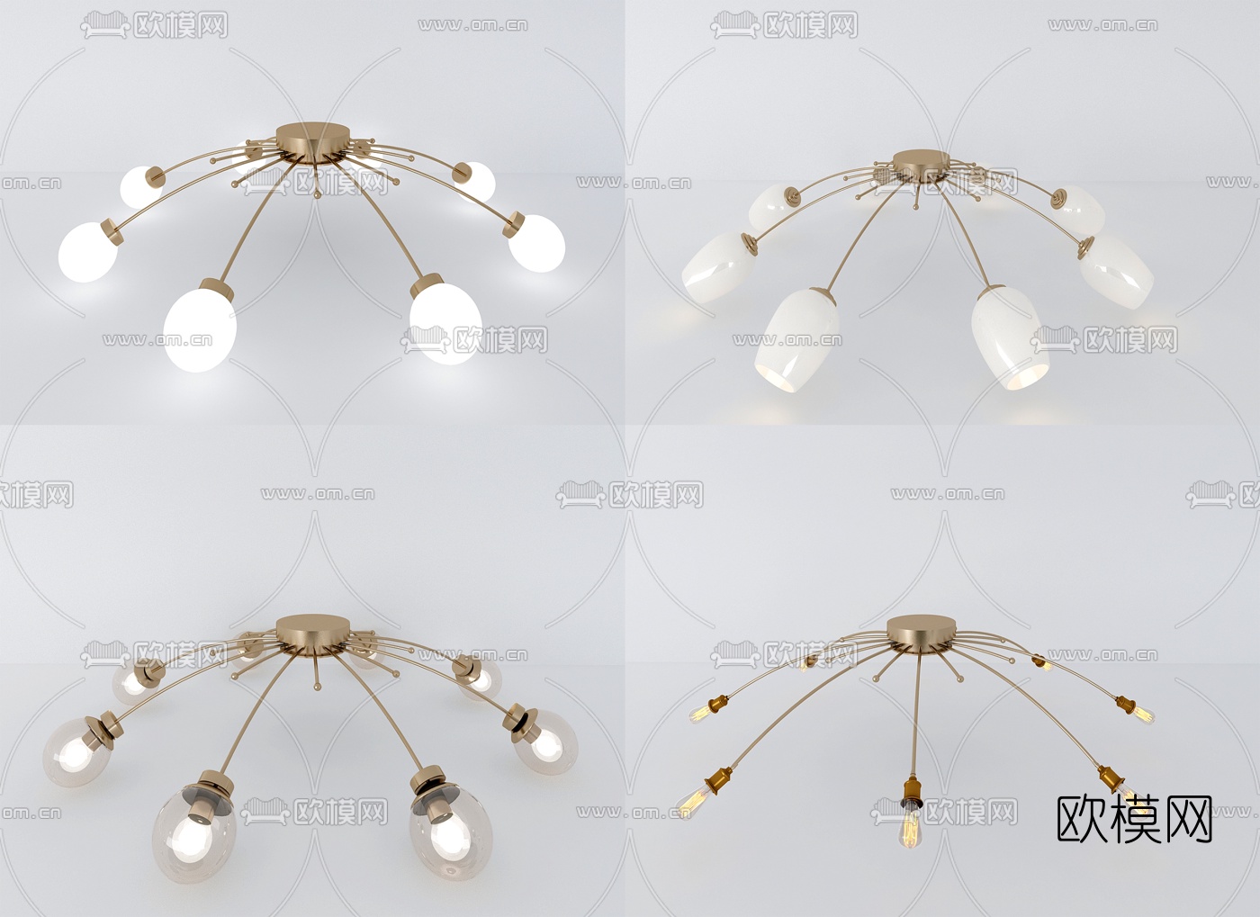 现代金属多头吸顶灯3d模型下载