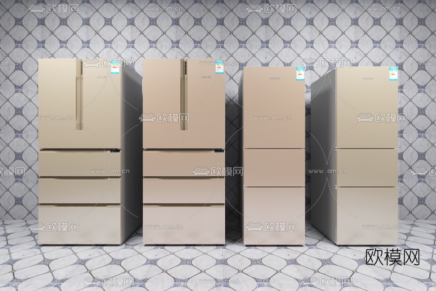 现代冰箱组合3d模型下载