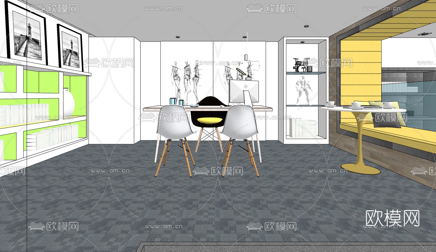 现代办公区免费su模型下载（渲染图7）