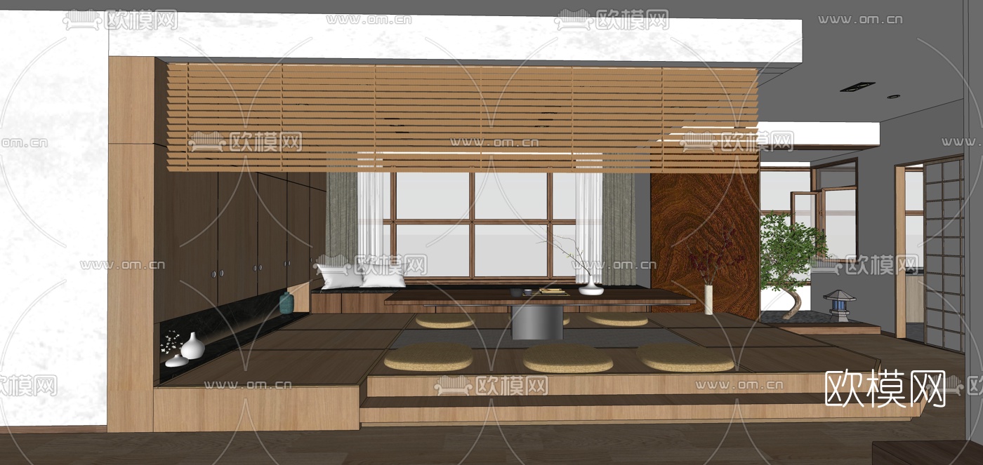 日式客餐厅su模型下载（渲染图5）