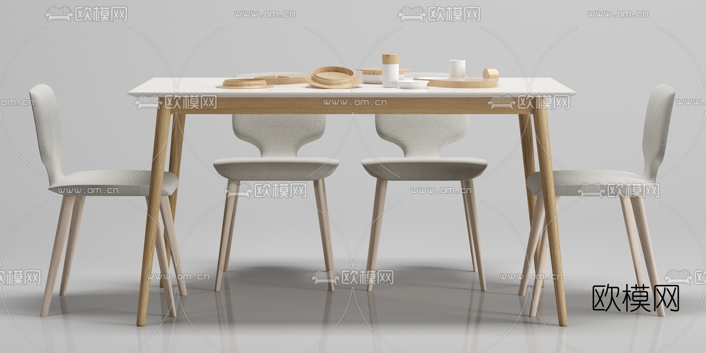 北欧实木餐桌椅3D模型