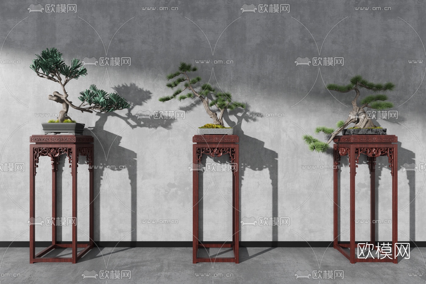 中式松树盆景3d模型下载