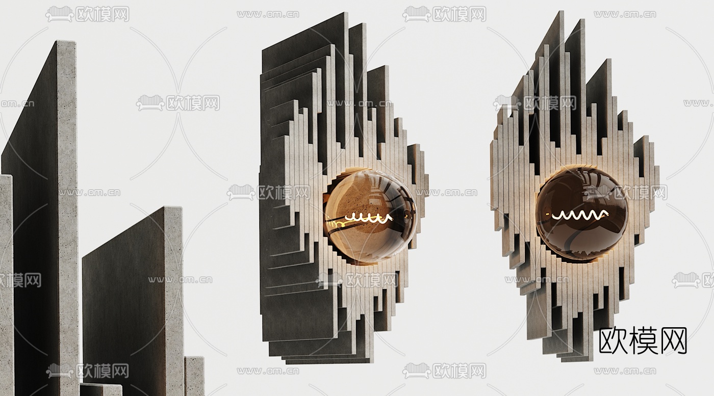 工业风水泥壁灯3d模型下载