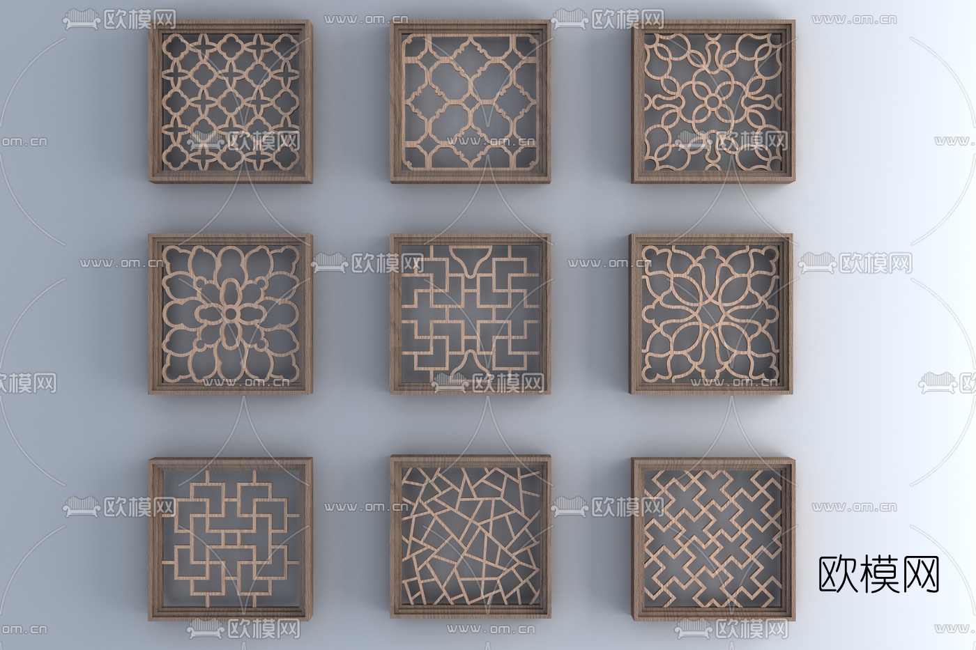 中式园林石窗花构件3d模型下载