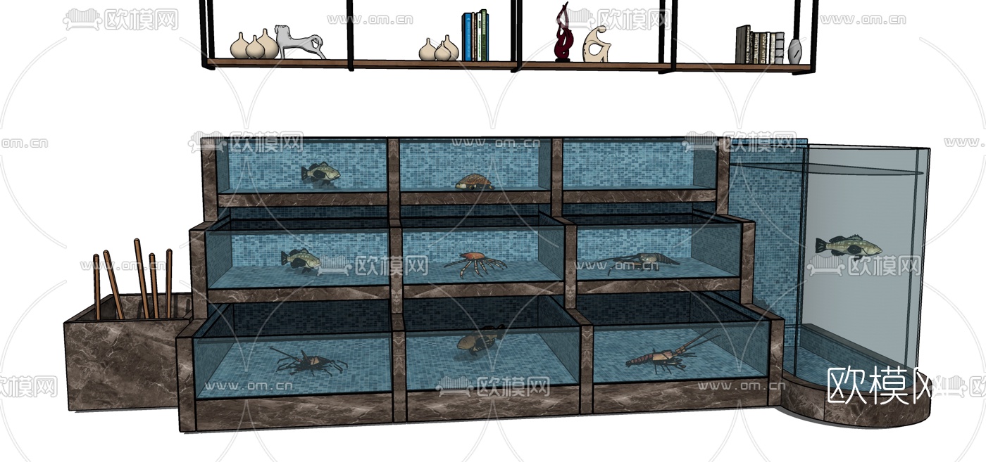 现代鱼缸组合su模型下载