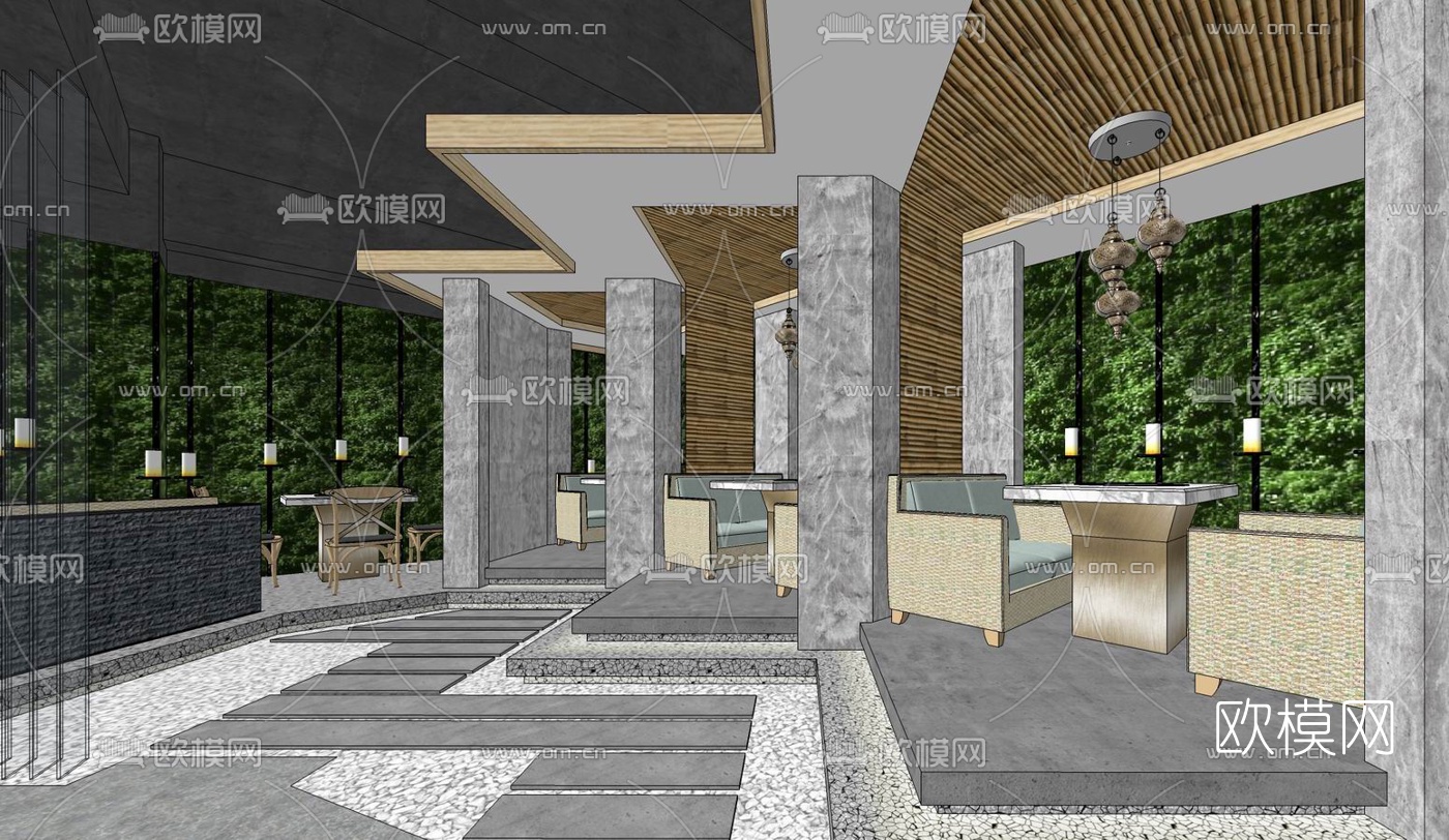 现代火锅店su模型