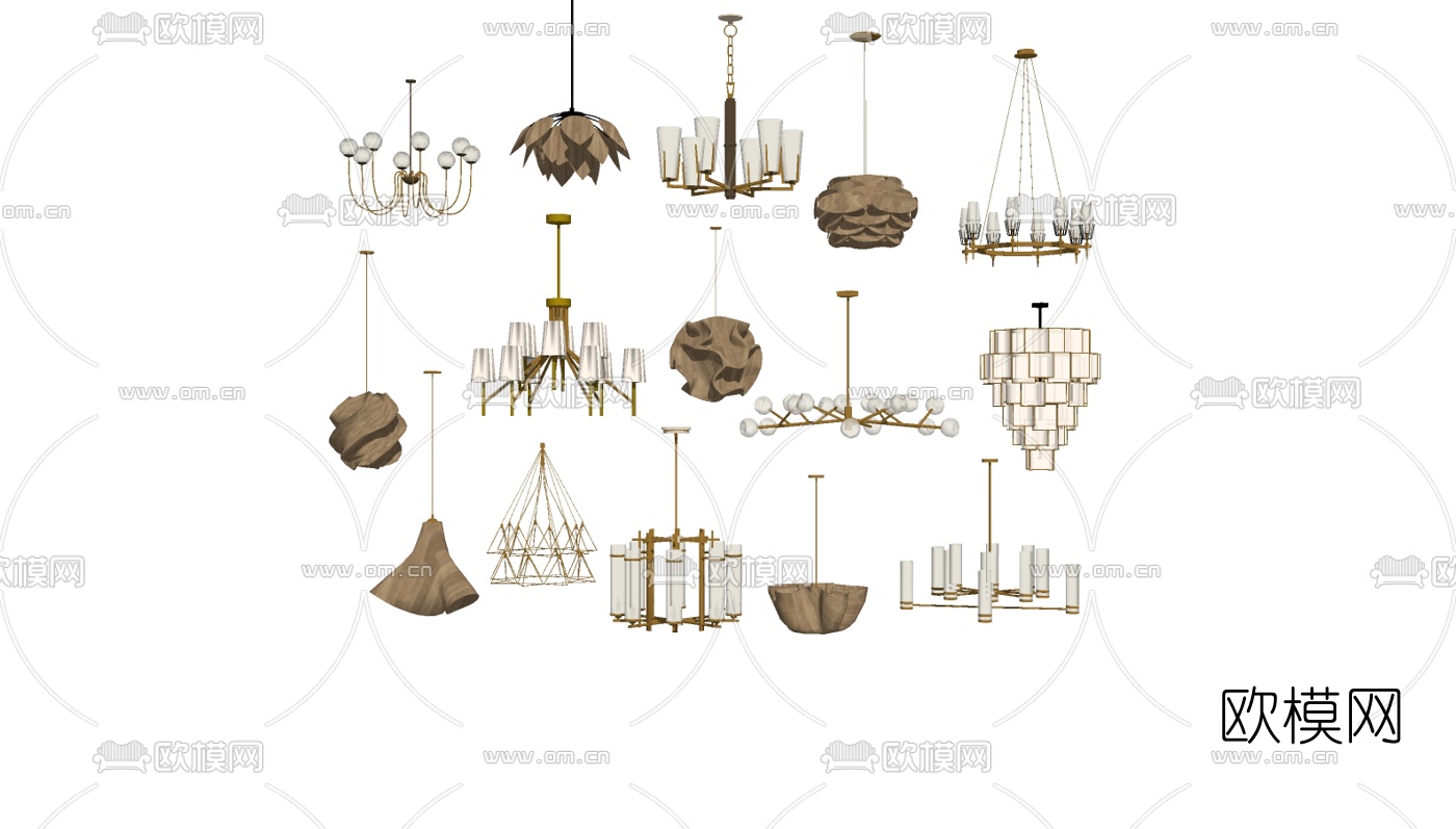 现代金属吊灯组合su模型下载（渲染图2）